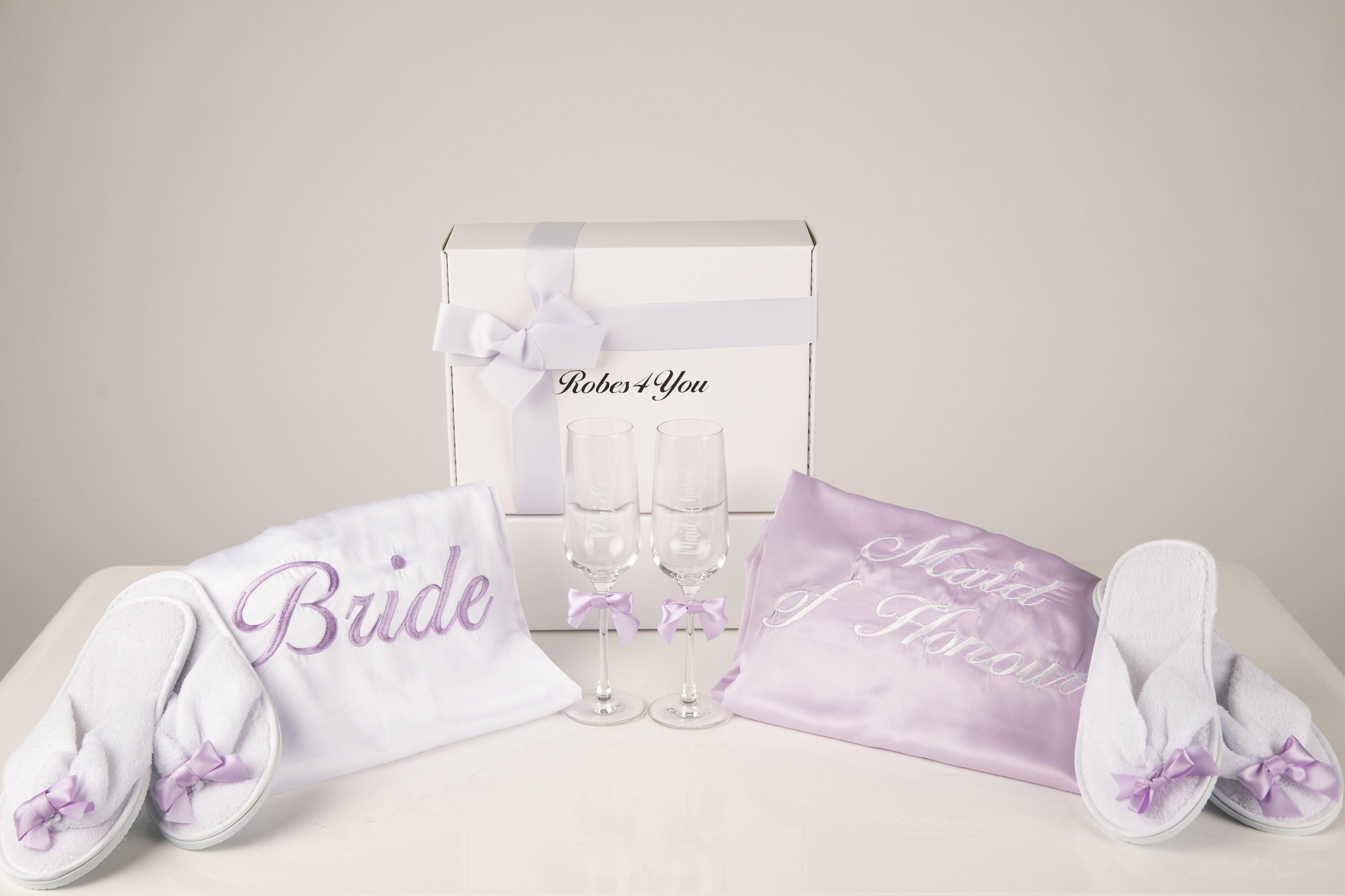 white and lilac personalised bridal robes-Robes4you