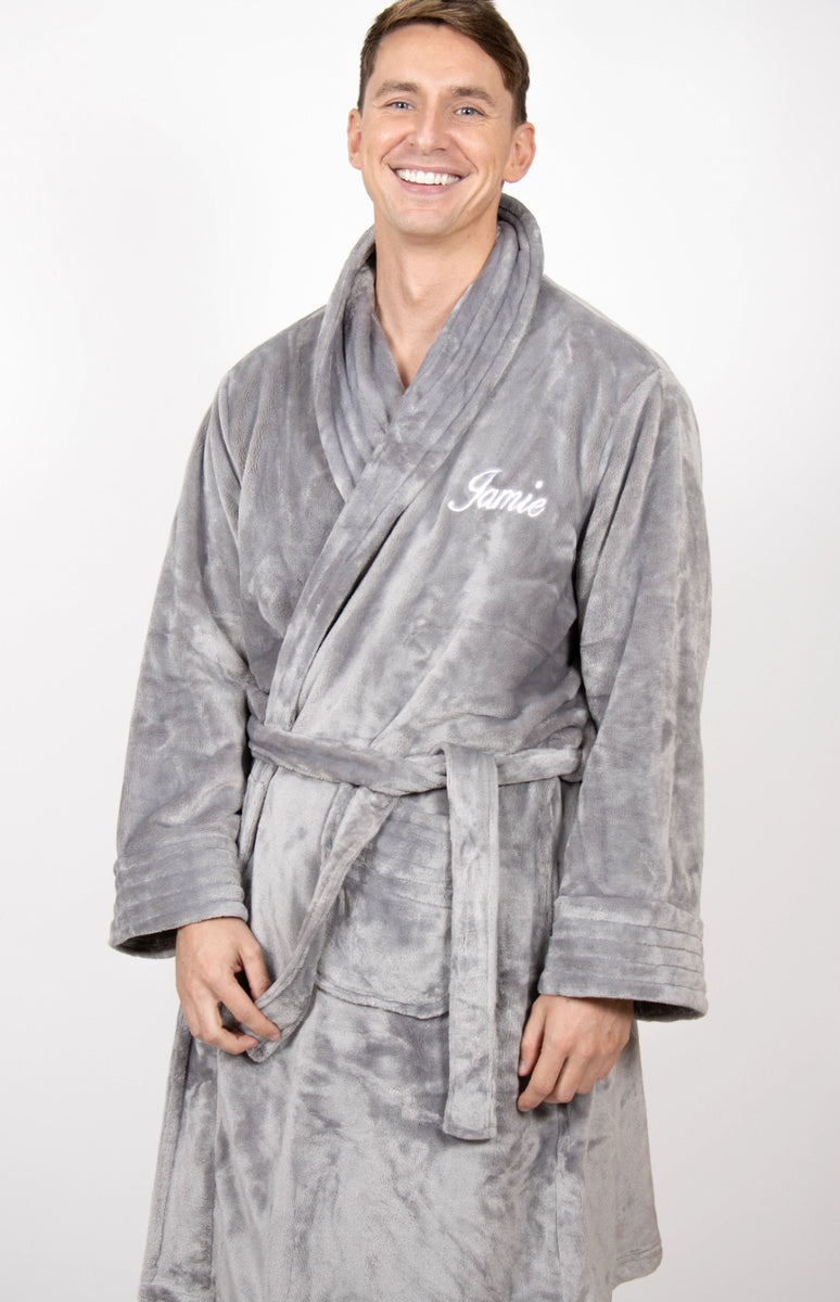 Luxurious Fluffy Grey Mens Robe Personalised robe Ireland Robes4you