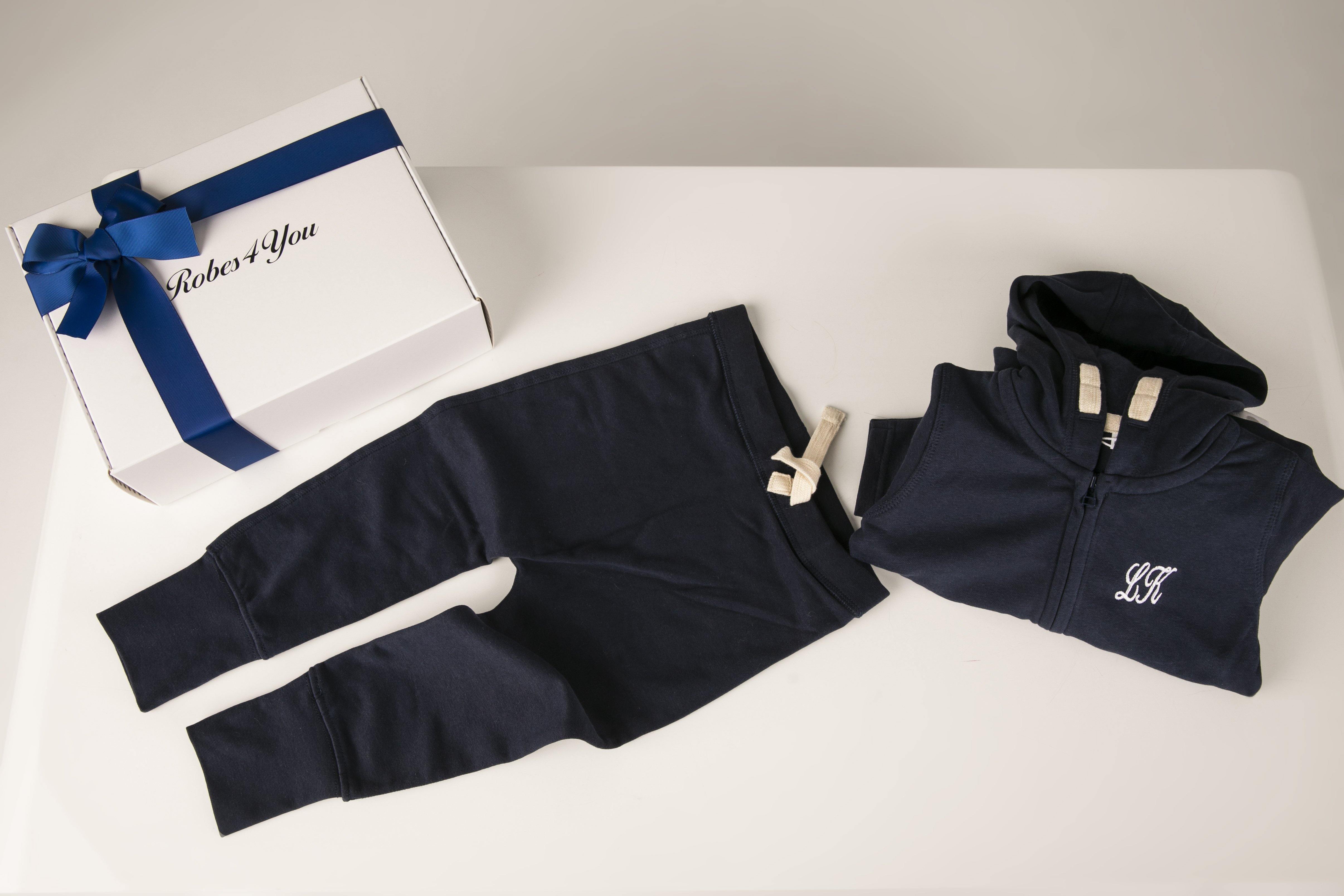 Personalised  Baby/Toddler Navy Tracksuit in gift box - Robes 4 You