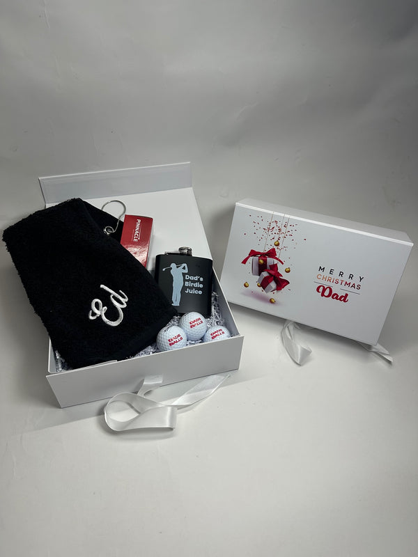 Golfers Hamper - Balls, Towel , Flask & gift box