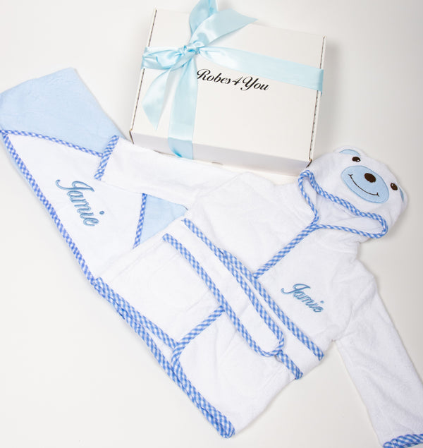 Baby Blue Toweling robe & Matching hooded towel