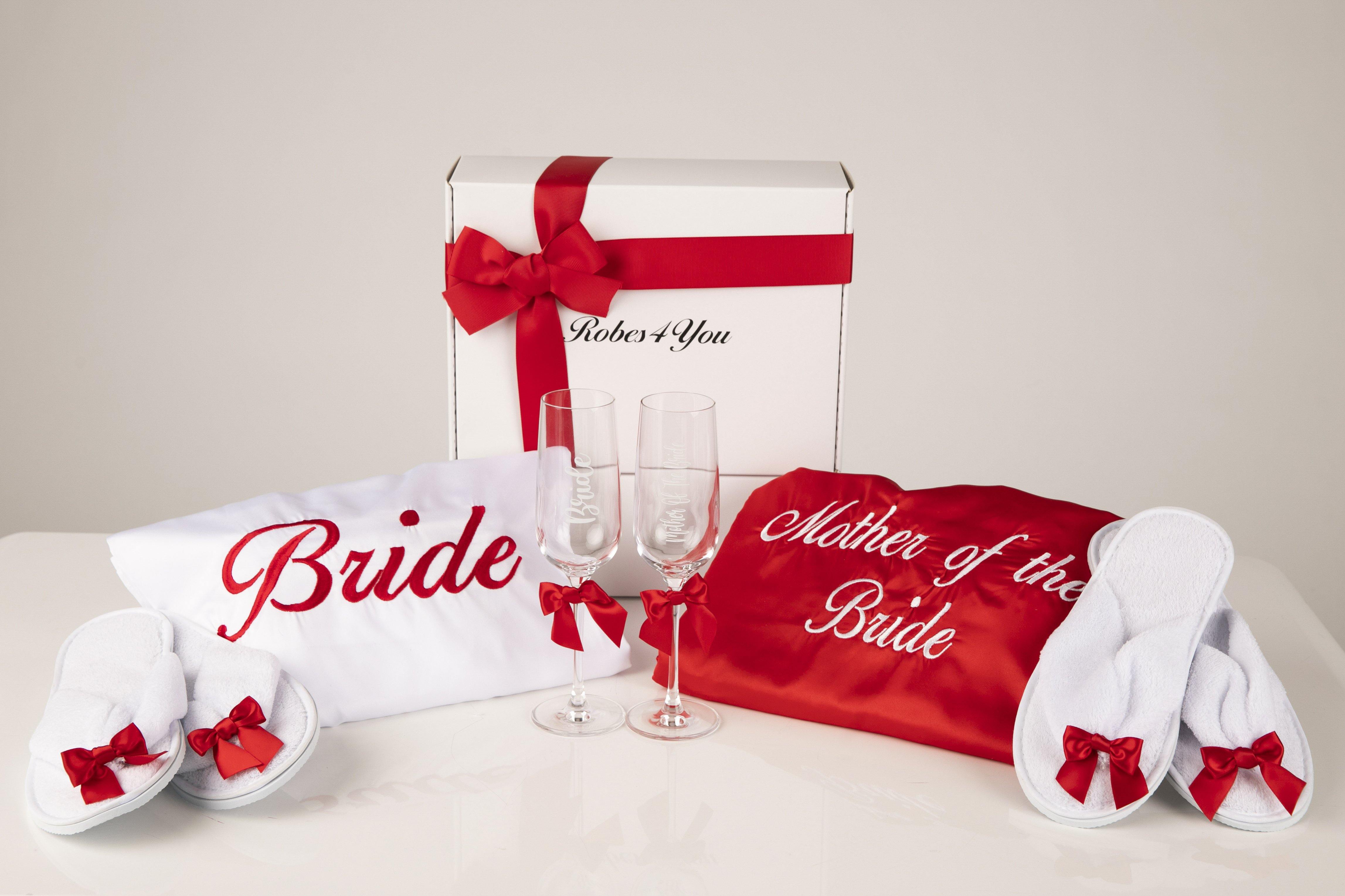 red and white embroidered bridal robes-robes4you