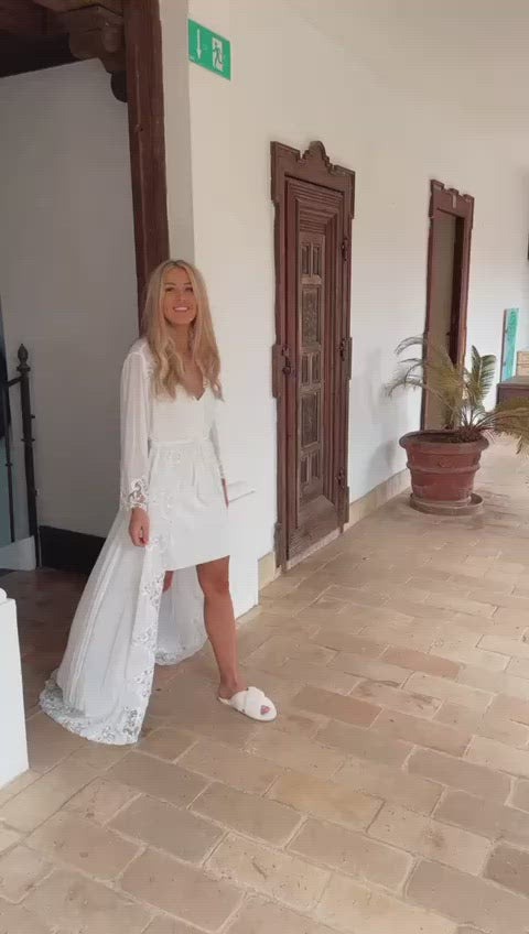 The Coco Robe- Long lace bridal robe / beaded lace robe and satin slip.