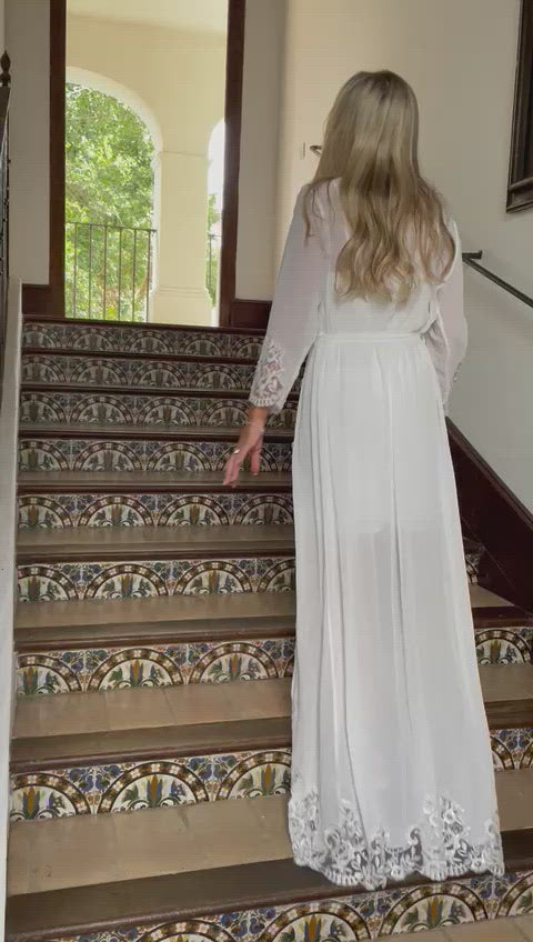 The Coco Robe- Long lace bridal robe / beaded lace robe and satin slip.