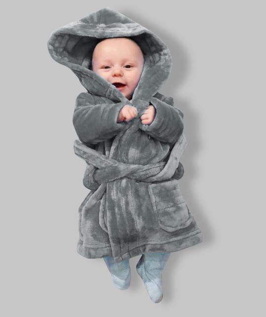 Grey fluffy personalised kids robe -robes4you 
