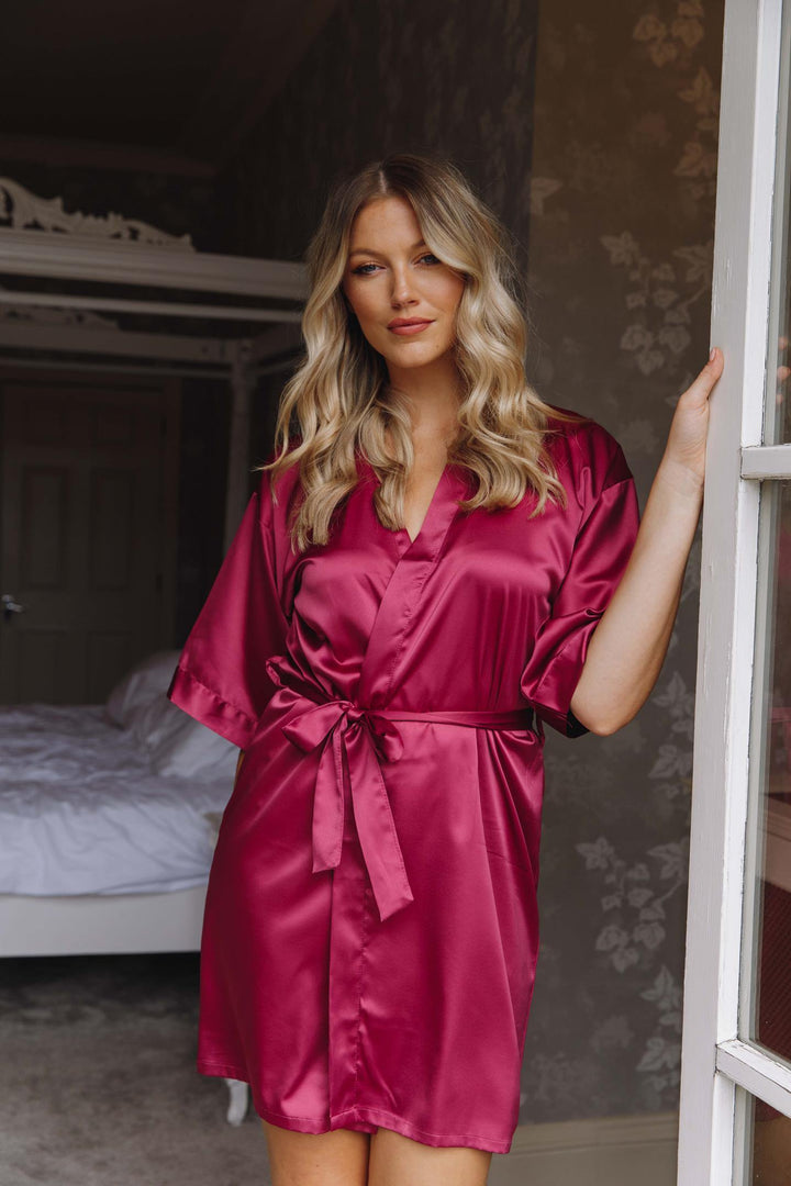 Burgundy silk robe -Robes4you