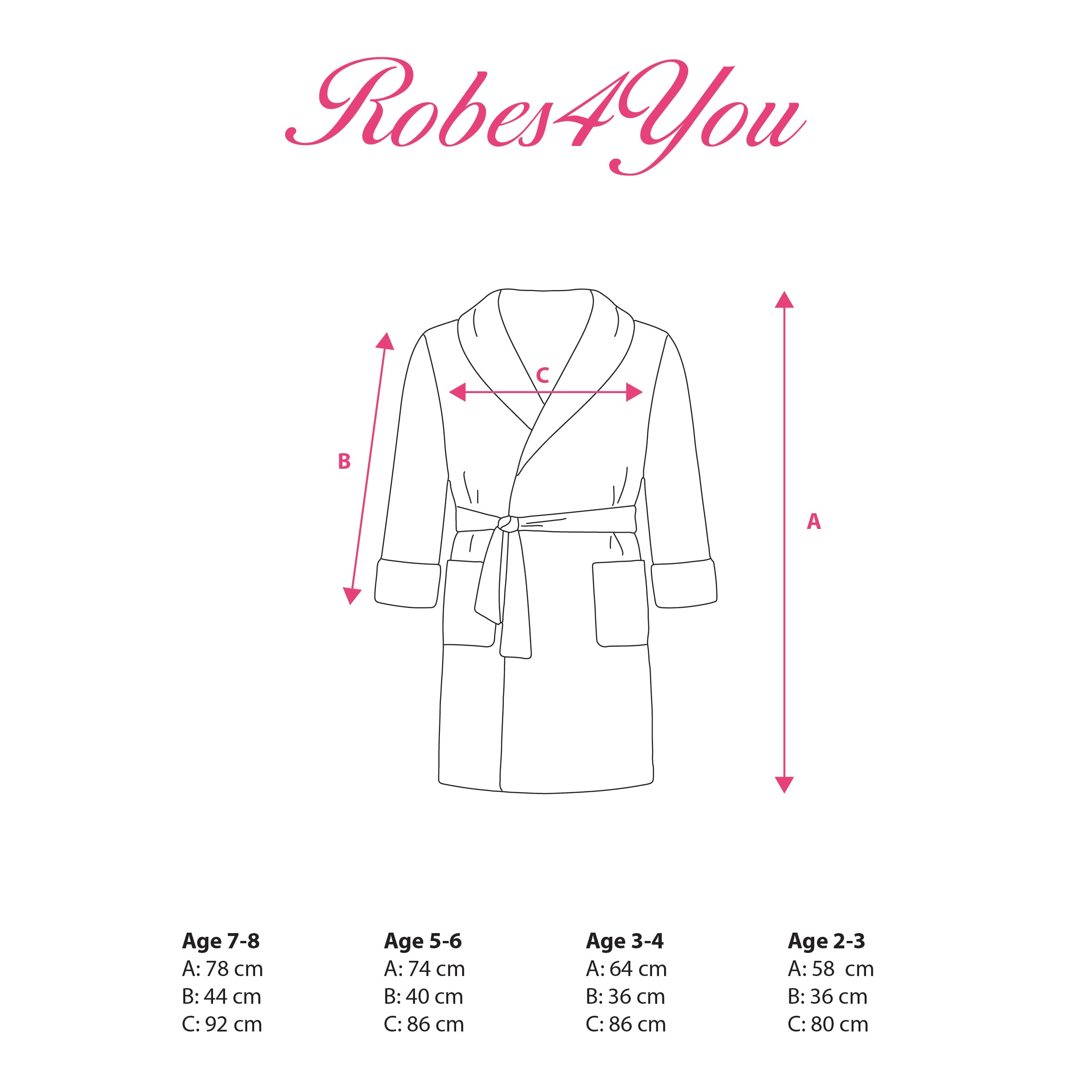 Kids Robe Pattern Size Two Baby Pink personalised Children's robe- Ireland -Robes4you – Robes 4 You