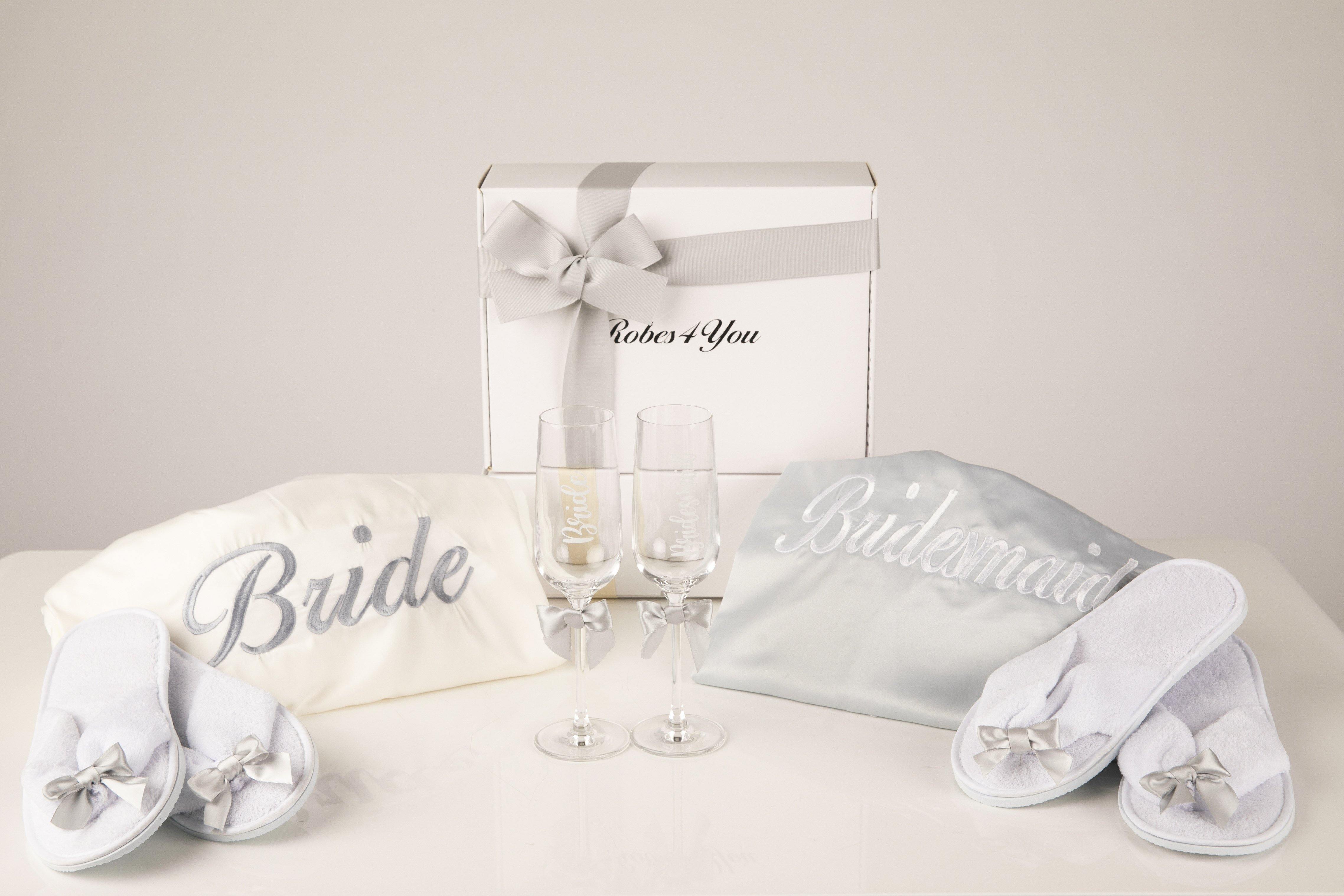 Grey and white personalised bridal robes-robes4you 