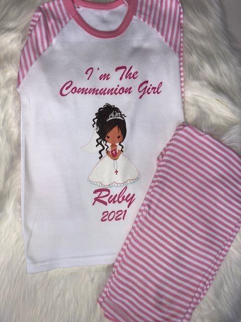 Girls Cotton Communion Pjs with little girl - Robes 4 You