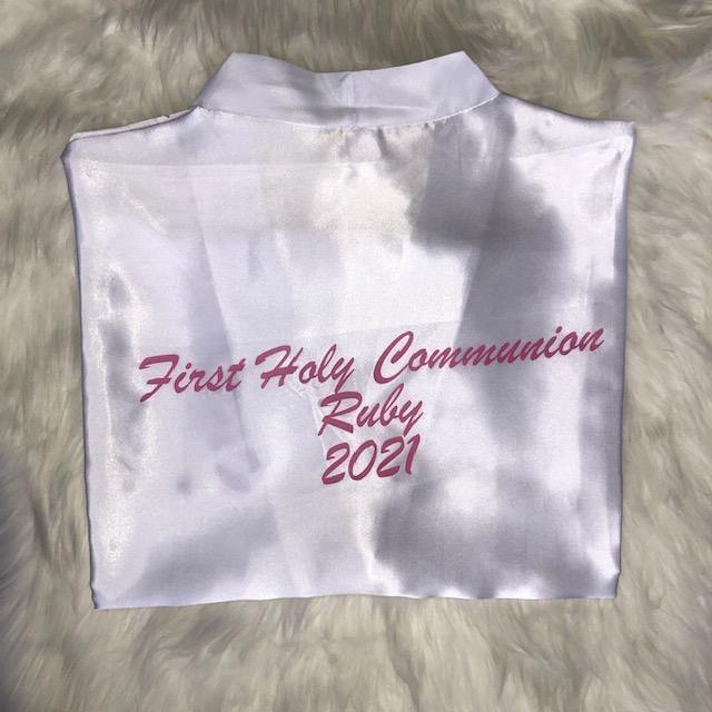 Personalised Communion Satin Robe with writing - Robes 4 You