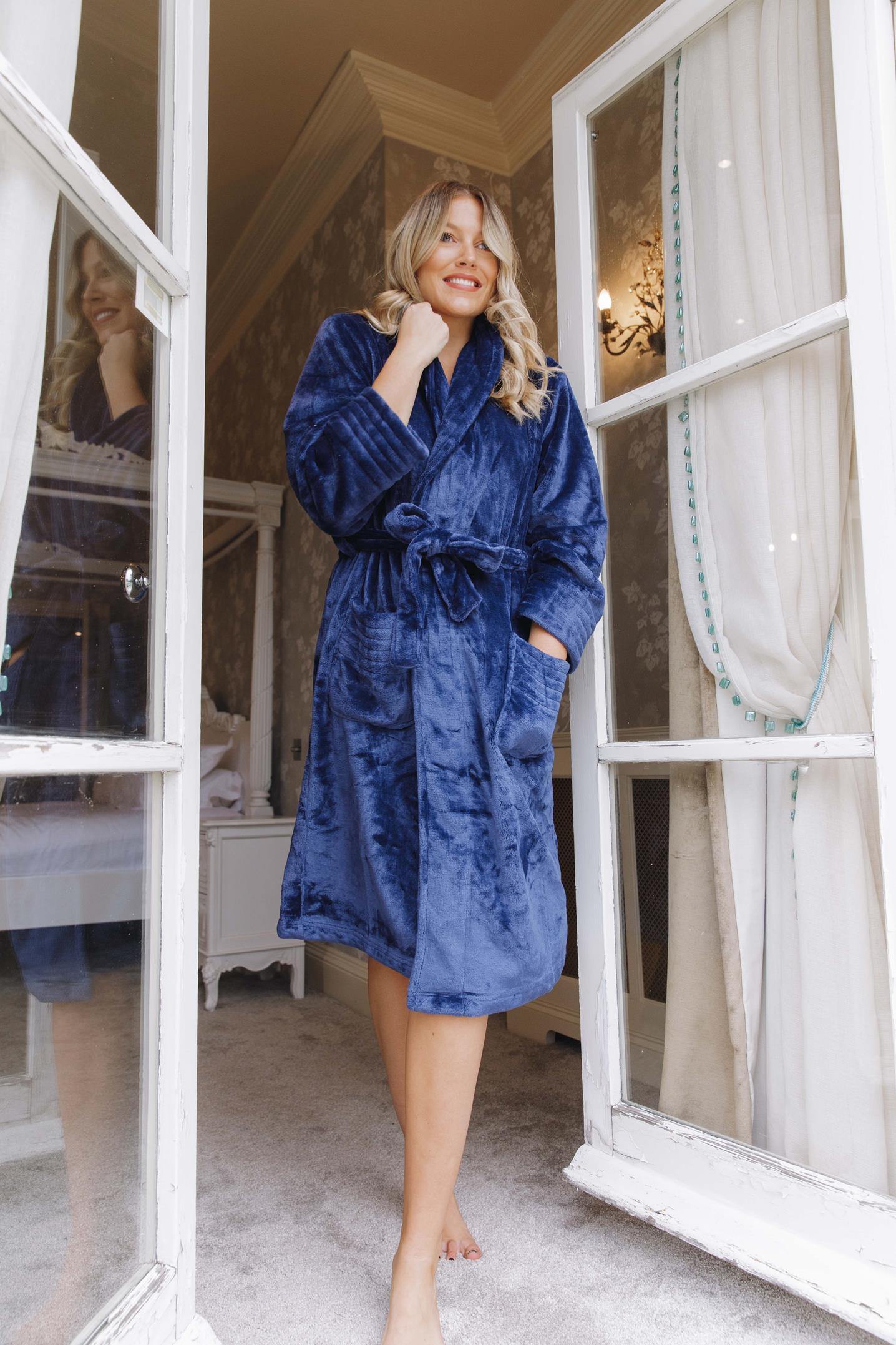 Fluffy navy personalised robes -Robes4you