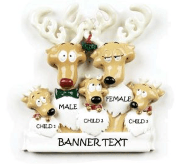 Personalised Christmas Decoration- Family of 5 -Reindeers - Robes 4 You