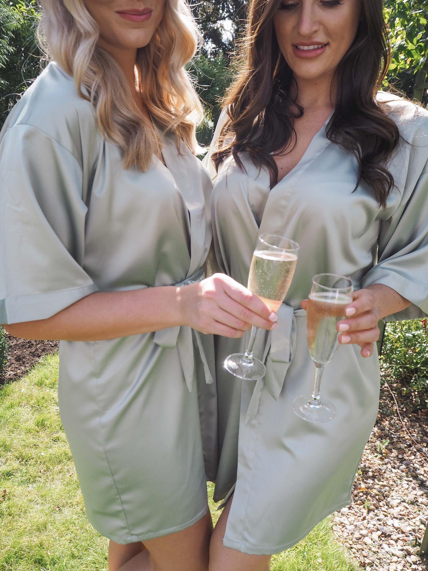 Sage green personalised silk robe - Robes4you