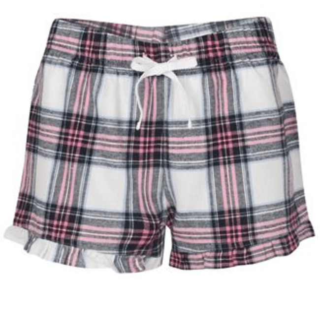 Bridal pyjamas - Pink and blue plaid shorts with a personalised  T-shirt - Robes 4 You