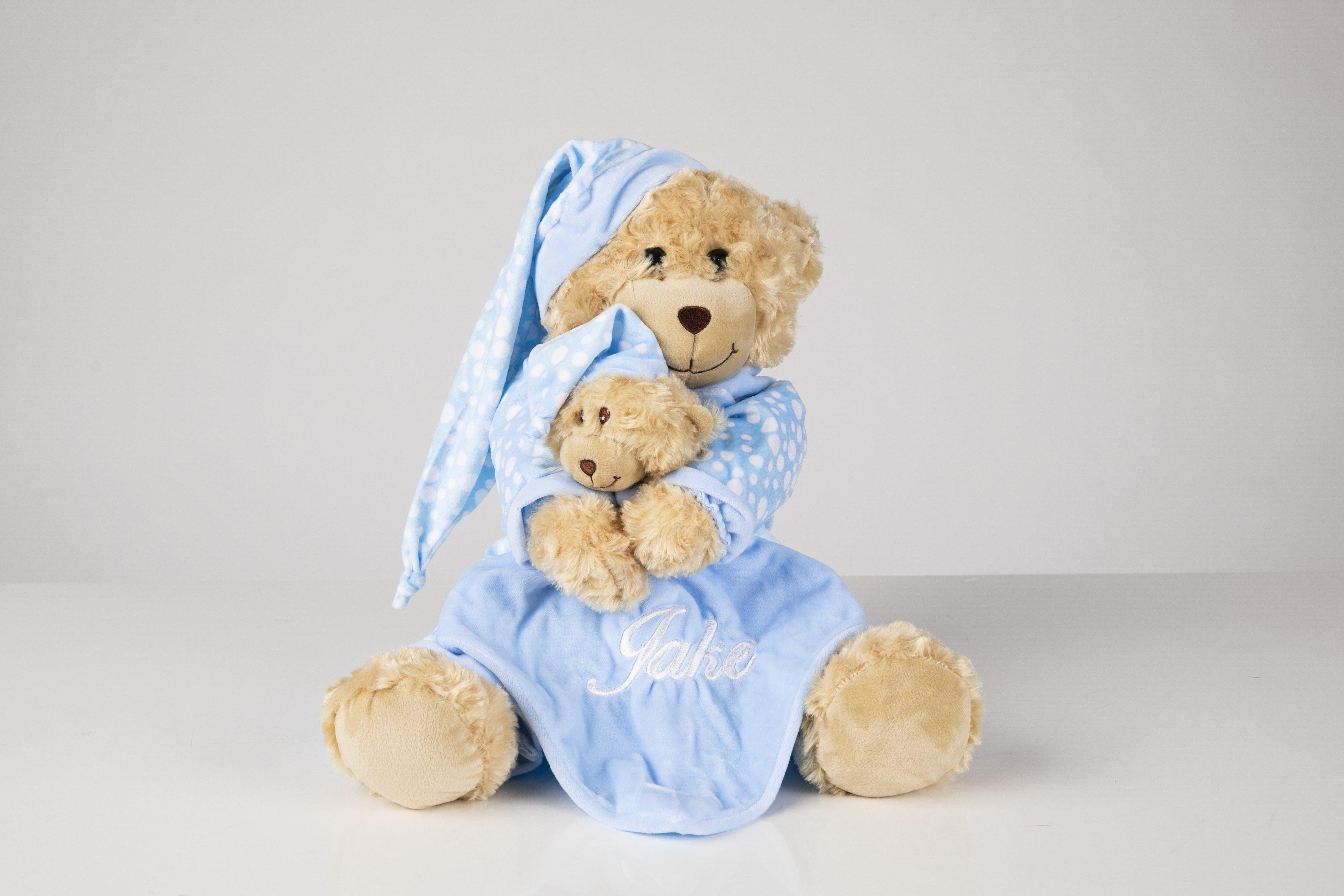 Baby boy gift - large teddy with personalised detachable comforter - Robes 4 You