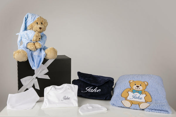 Baby Boy Deluxe Hamper with Navy robe presented in a gift box - Robes 4 You