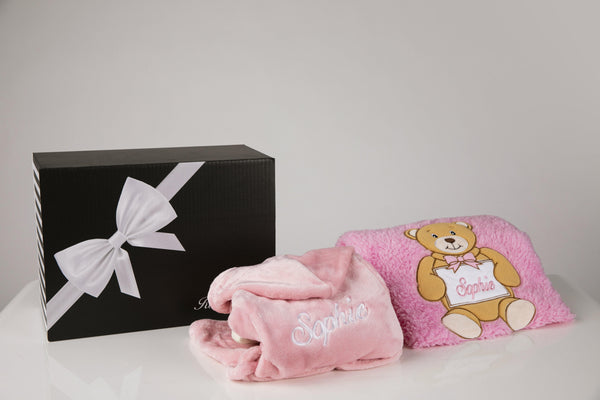 Pink Baby Robe embroidered with name plate pink blanket with gift box - Robes 4 You