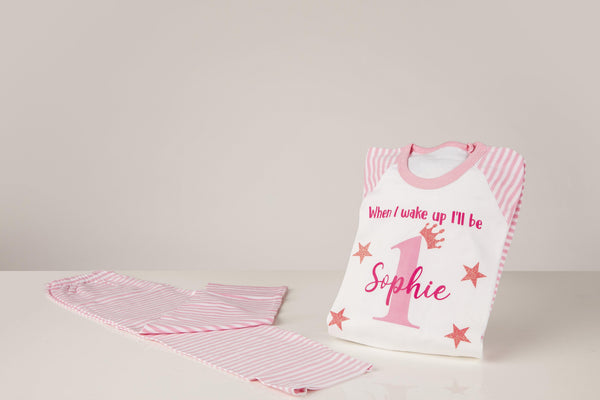 Birthday Girls printed Pink  & White Pyjamas - Robes 4 You