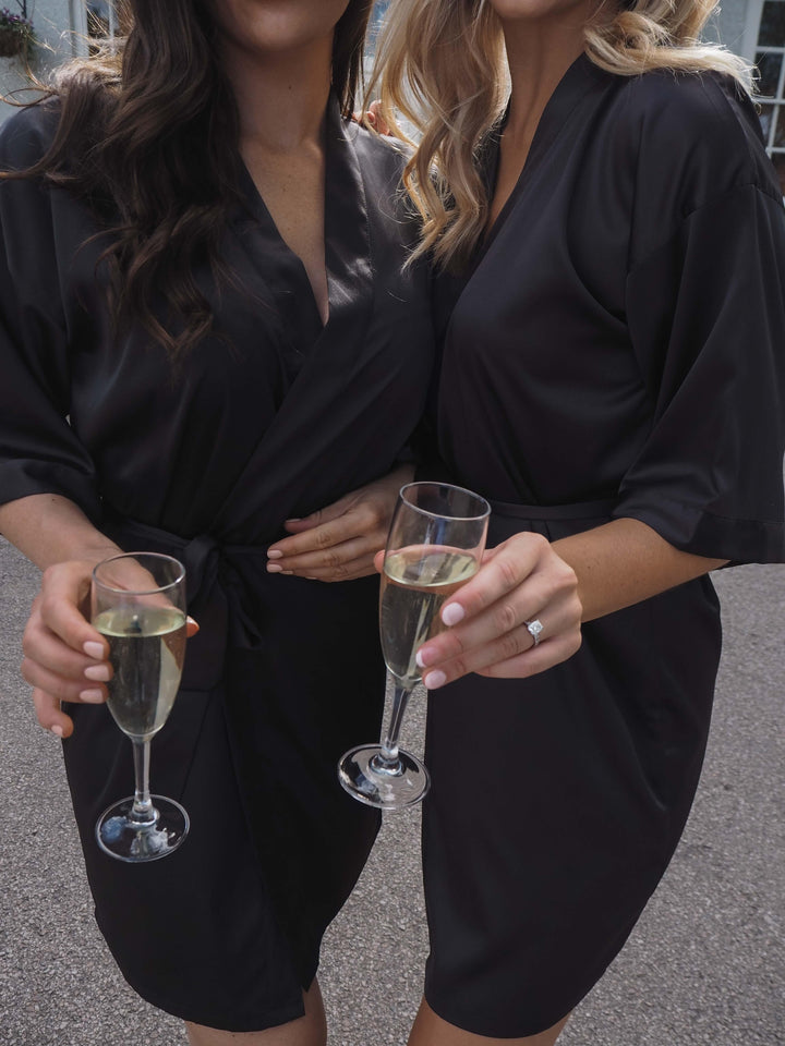 Black personalised satin robe -Robes4you 