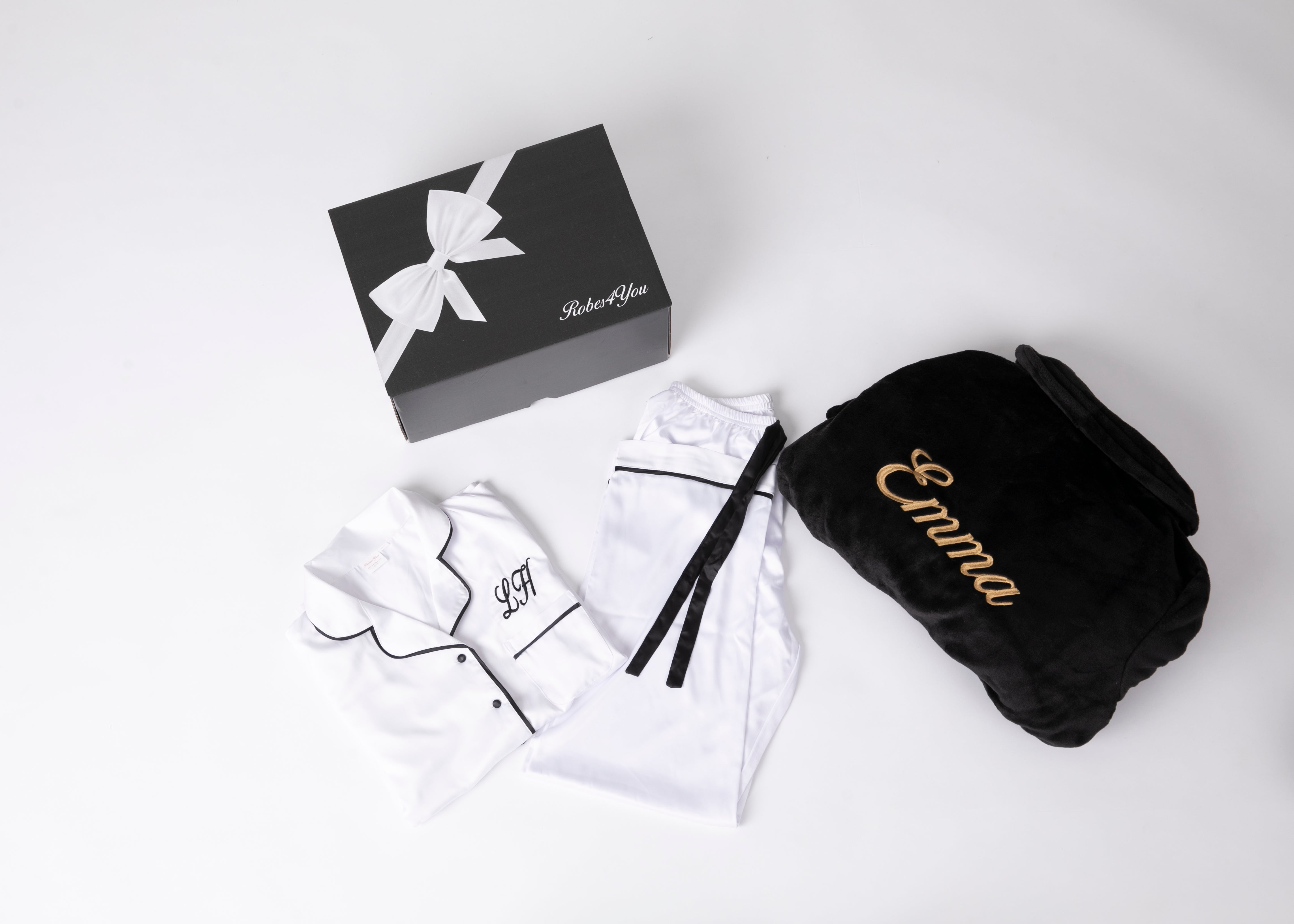 Luxurious Soft Fluffy Robe and Long Satin pyjamas presented in a gift box