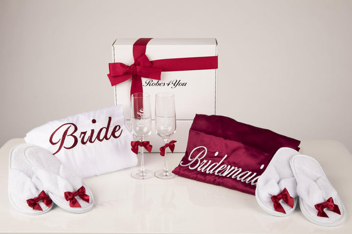 Personalised burgundy satin robe-robes4you