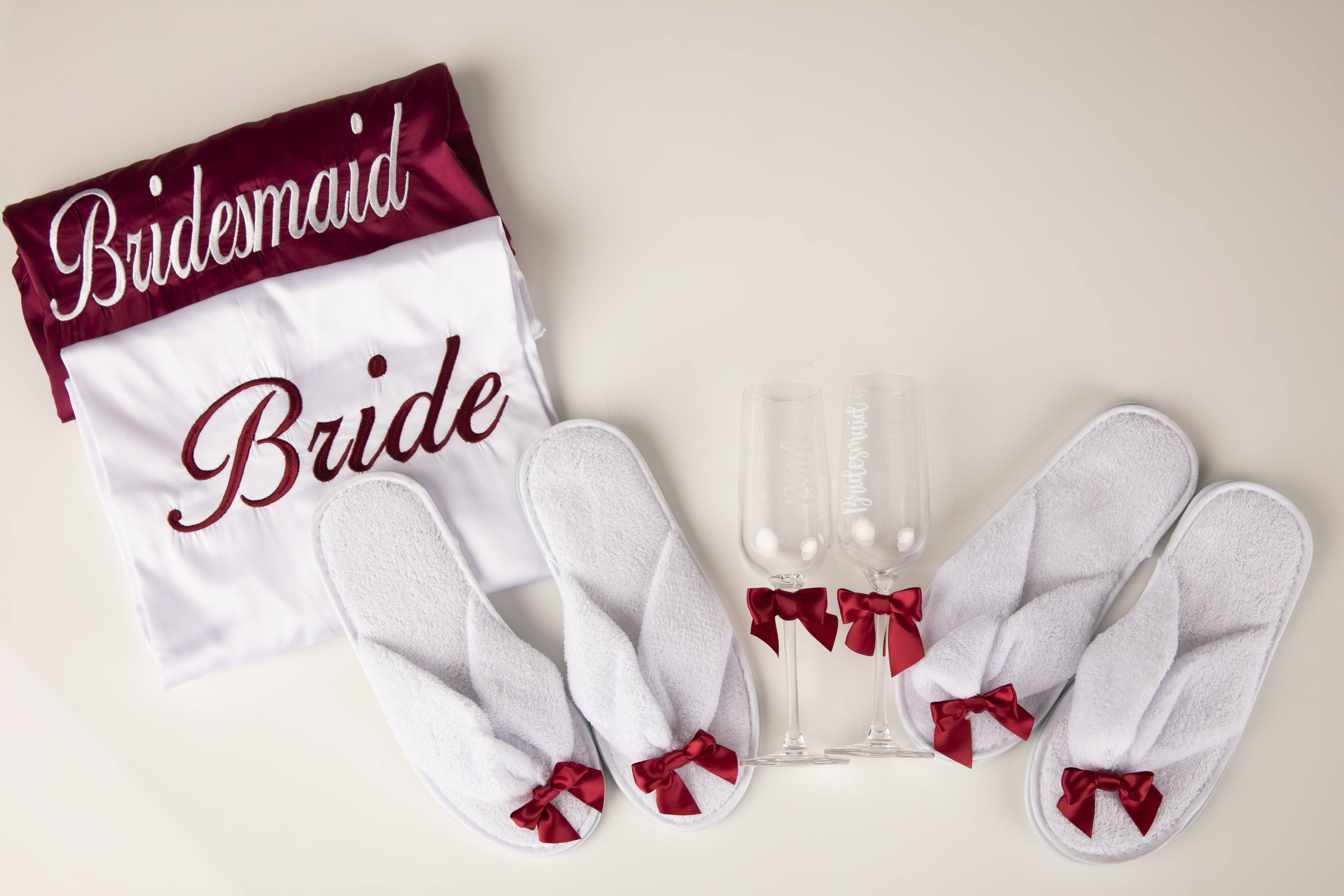 Burgundy and white bridal dressing gowns -Robes4you