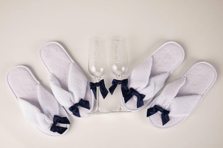 Bridal Slippers & Bridal Printed Glasses with matching ribbons - Robes 4 You