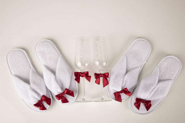 Bridal Slippers & Bridal Printed Glasses with matching ribbons - Robes 4 You