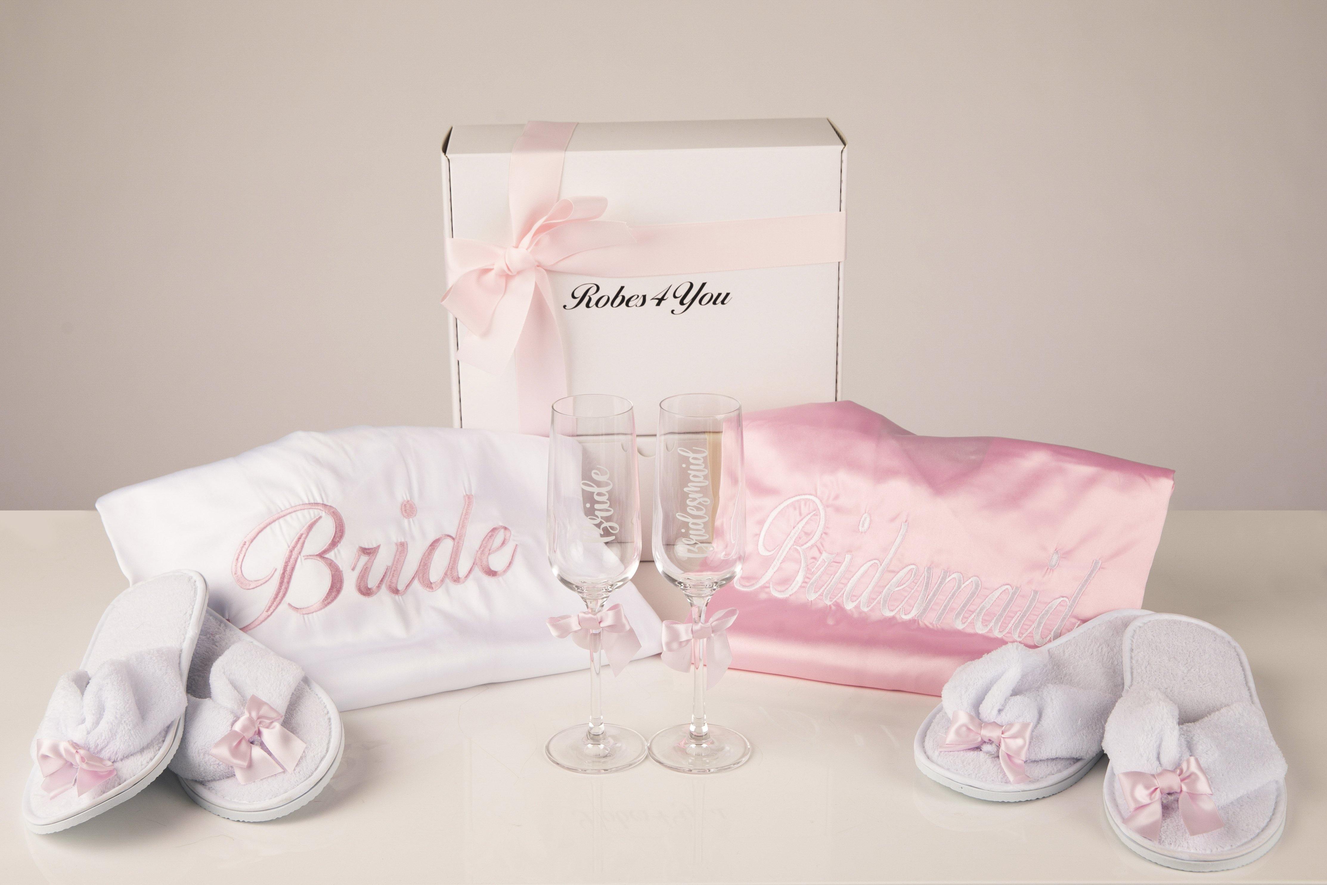 Baby pink and white personalised bridal robes-robes4you 