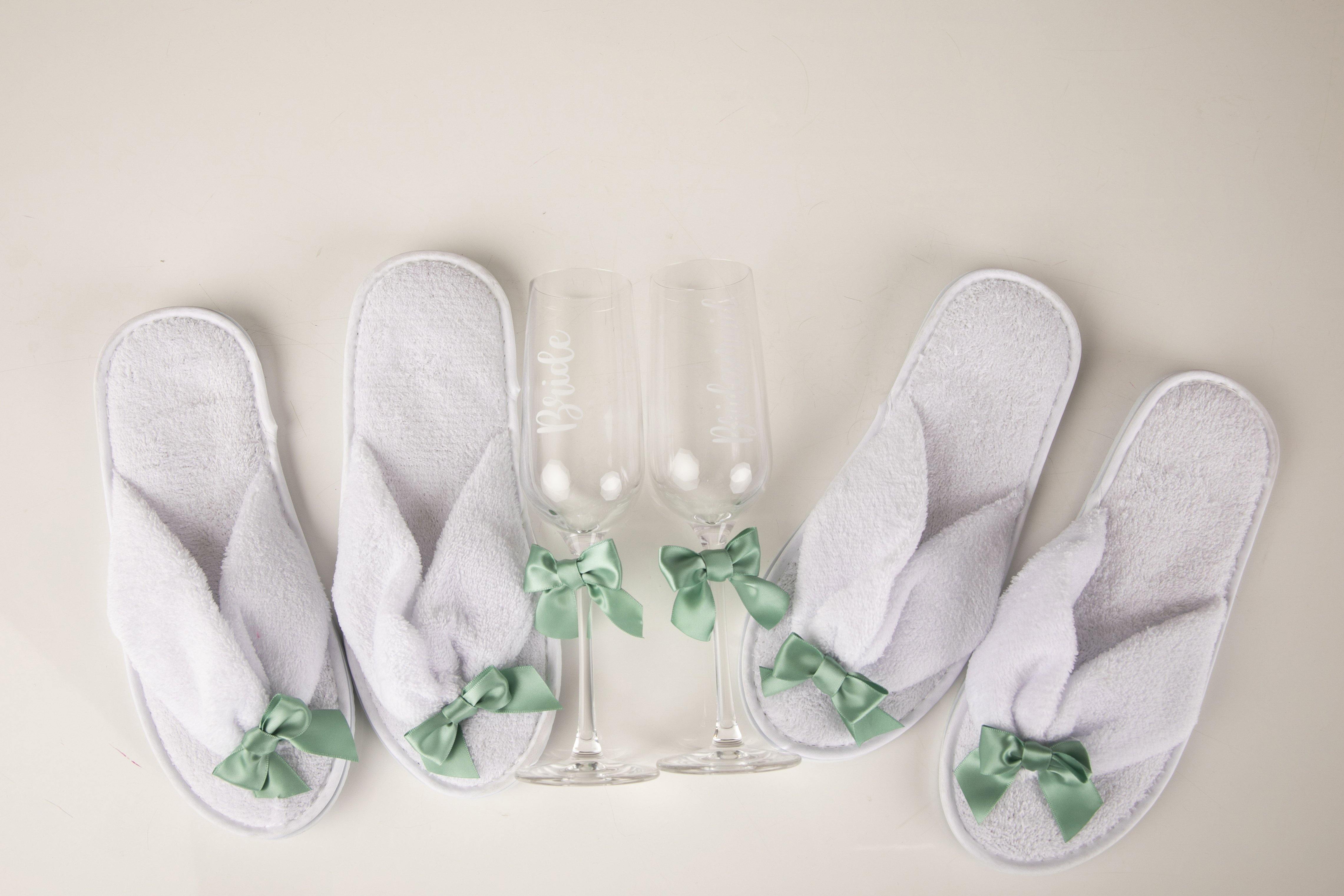 Bridal Slippers & Bridal Printed Glasses with matching ribbons - Robes 4 You