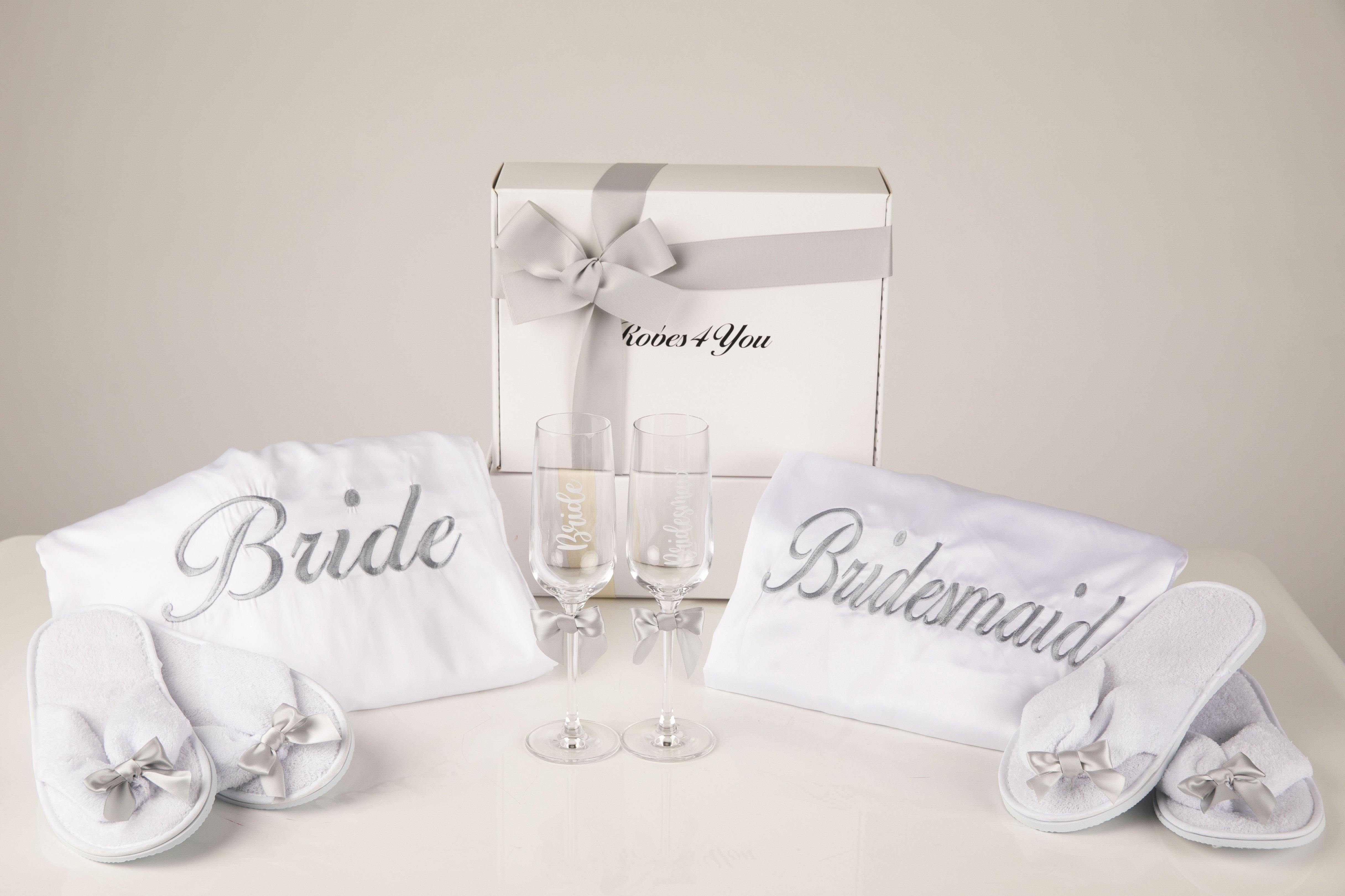 Personalised white satin wedding robes-Robes4you