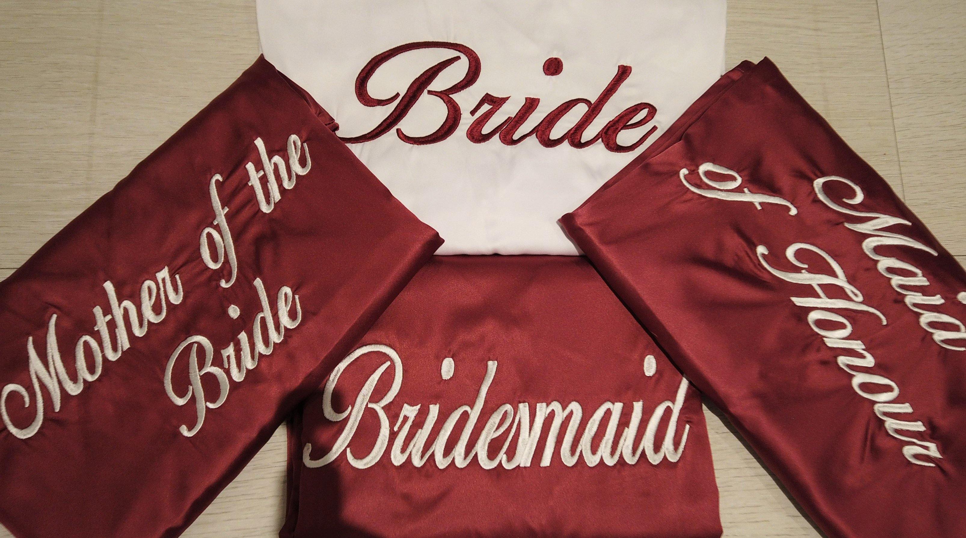 Burgundy and white satin bridal robes- Robes4you 
