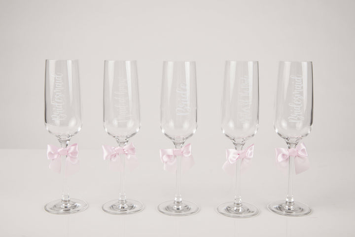 Personalised baby pink bridesmaid flutes -robes4you 