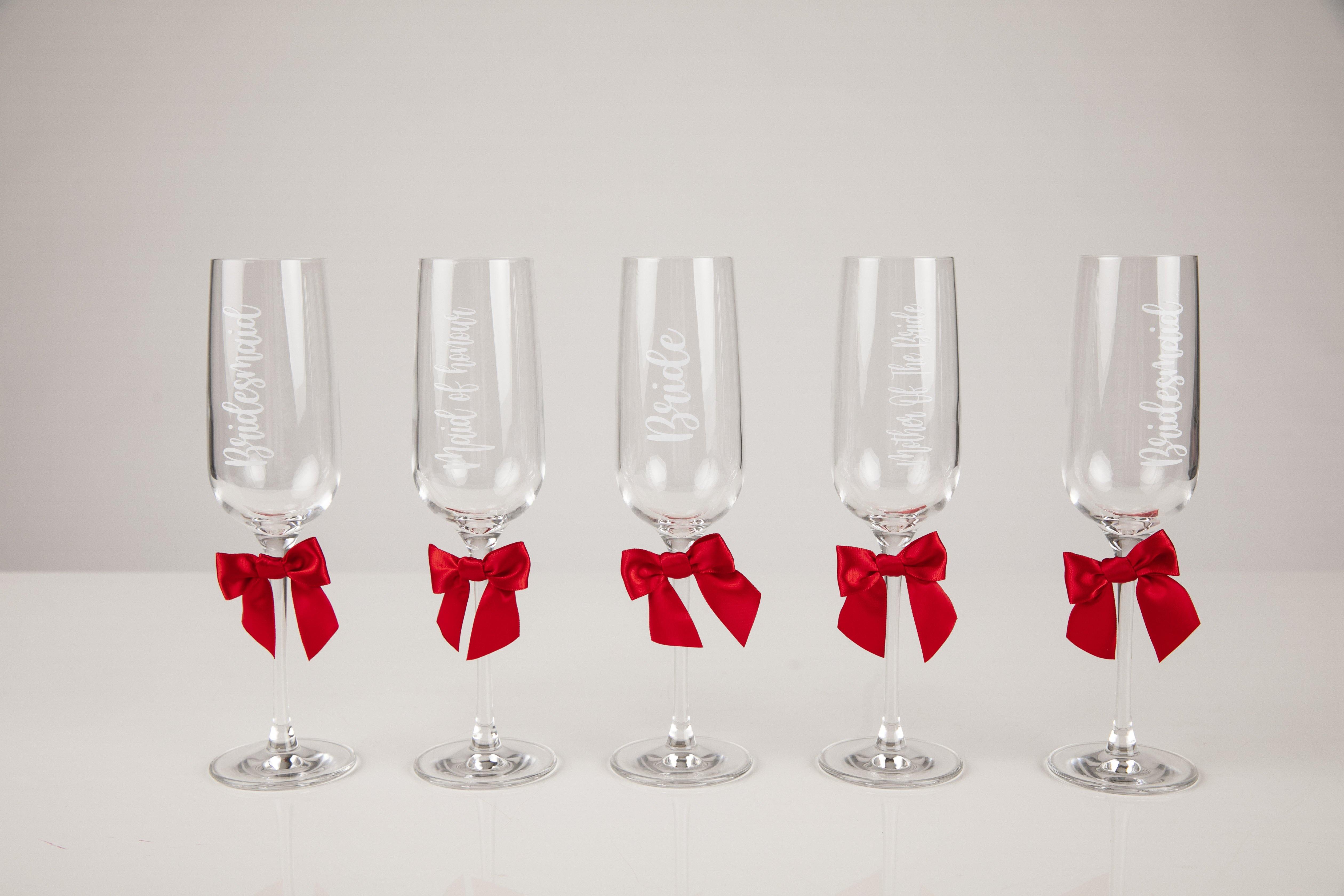 Personalised red bridesmaid flutes -robes4you 