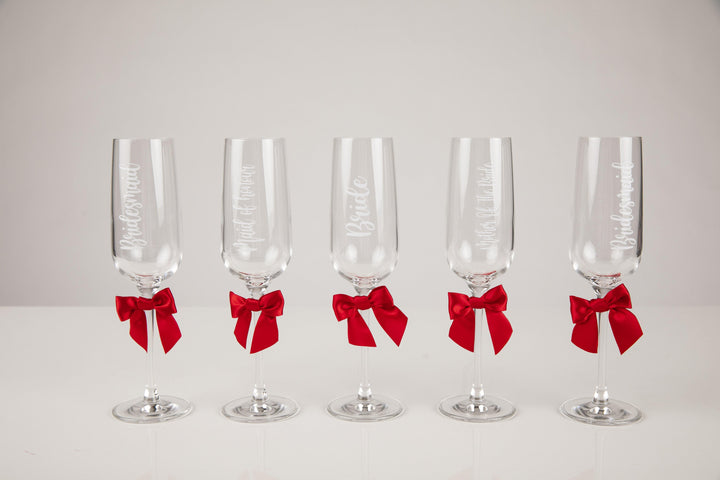 Personalised red bridesmaid flutes -robes4you 