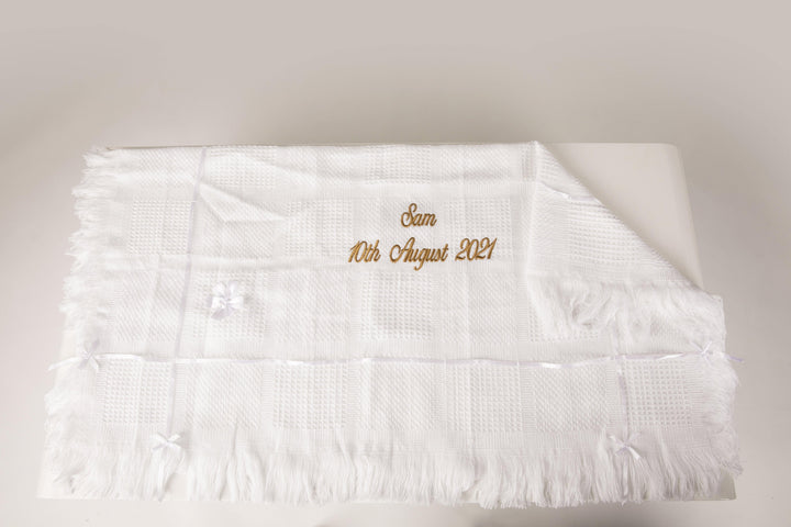 Personalised White Christening Shawl - Robes 4 You