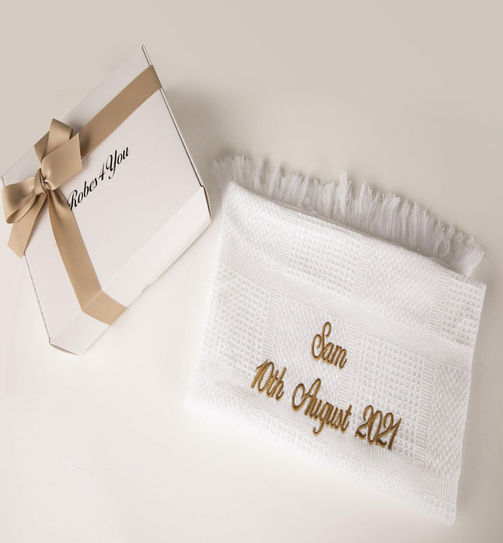 Personalised White Christening Shawl - Robes 4 You