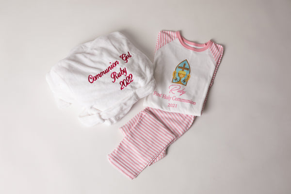 Communion Set-Personalised Fluffy Robe and Cotton Pyjamas with chalic