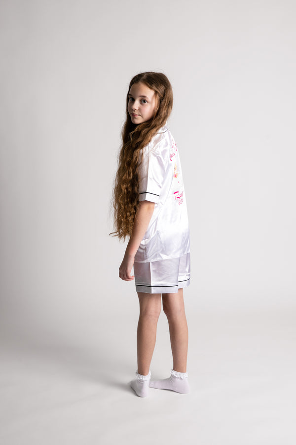 Girls Short  or long Satin Communion Pjs with little girl character