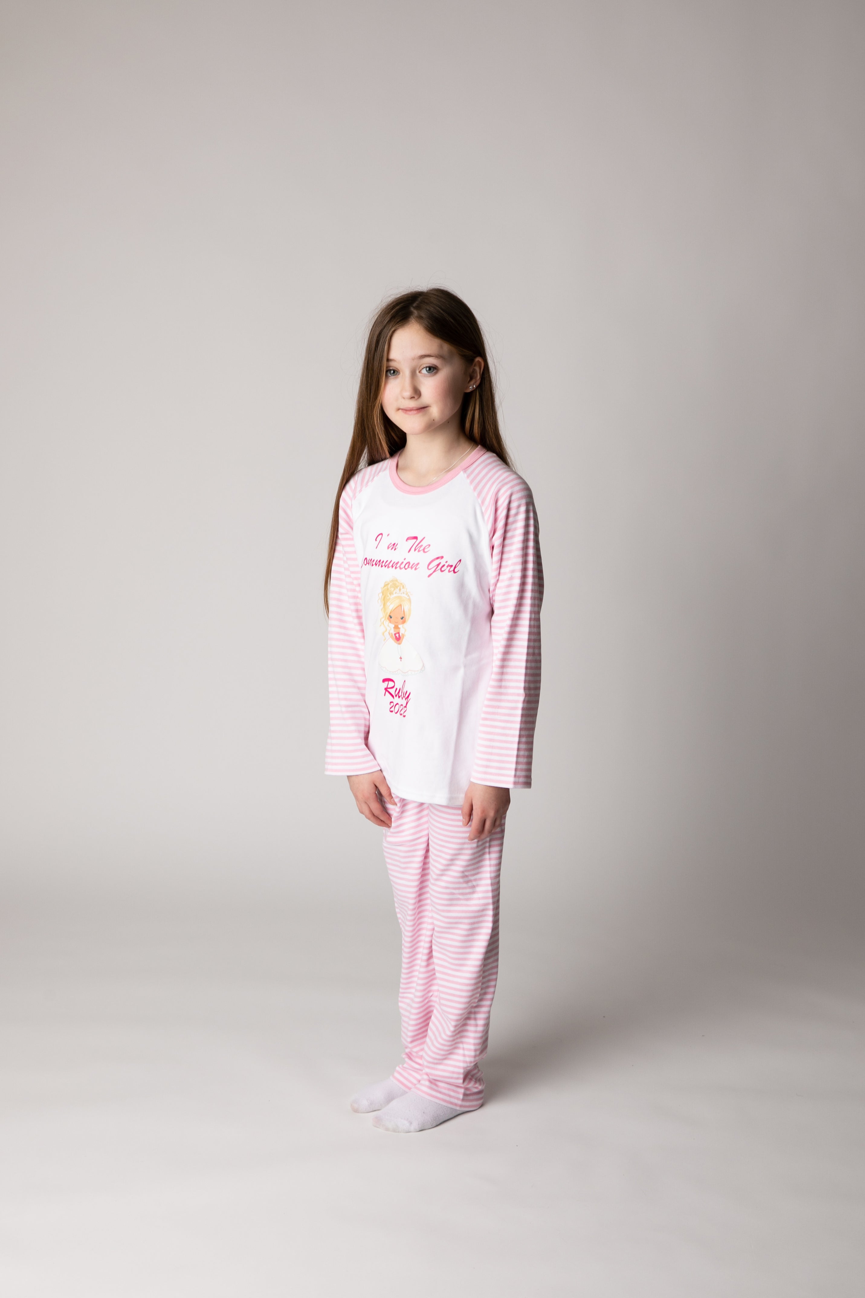 Girls Cotton Communion Pjs with little girl character
