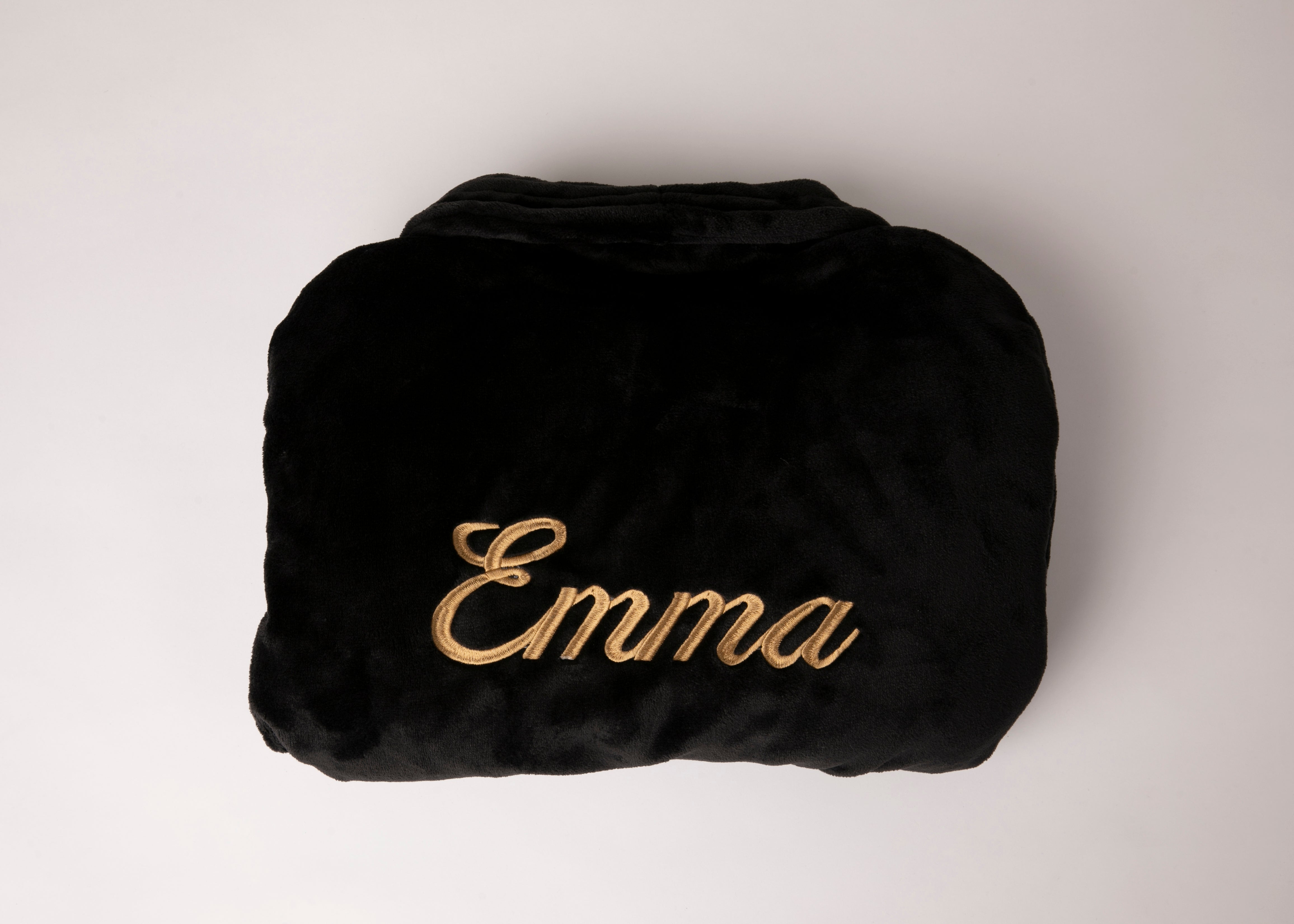 black fluffy personalised robe -robes4you