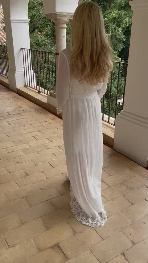 The Coco Robe- Long lace bridal robe / beaded lace robe and satin slip.