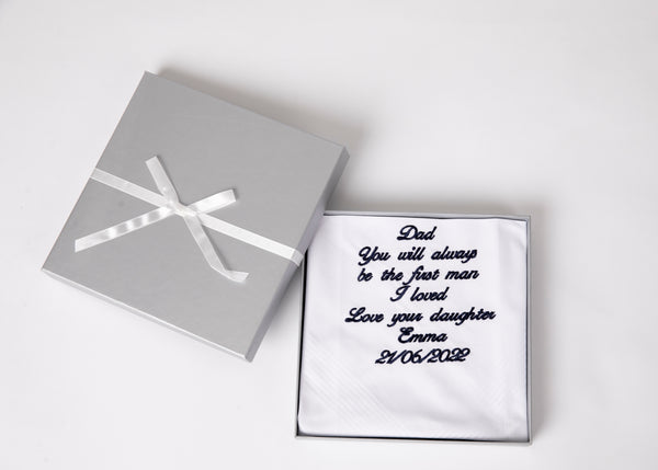 Personalised Father of the Bride Hankerchief- presented in gift box with ribbon