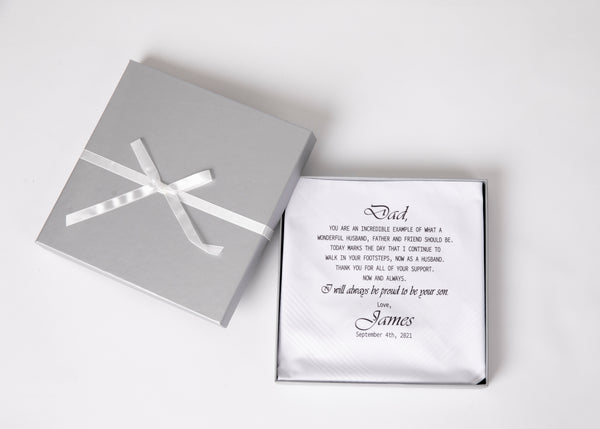 Personalised Father of the Groom Hankerchief- presented in gift box with ribbon