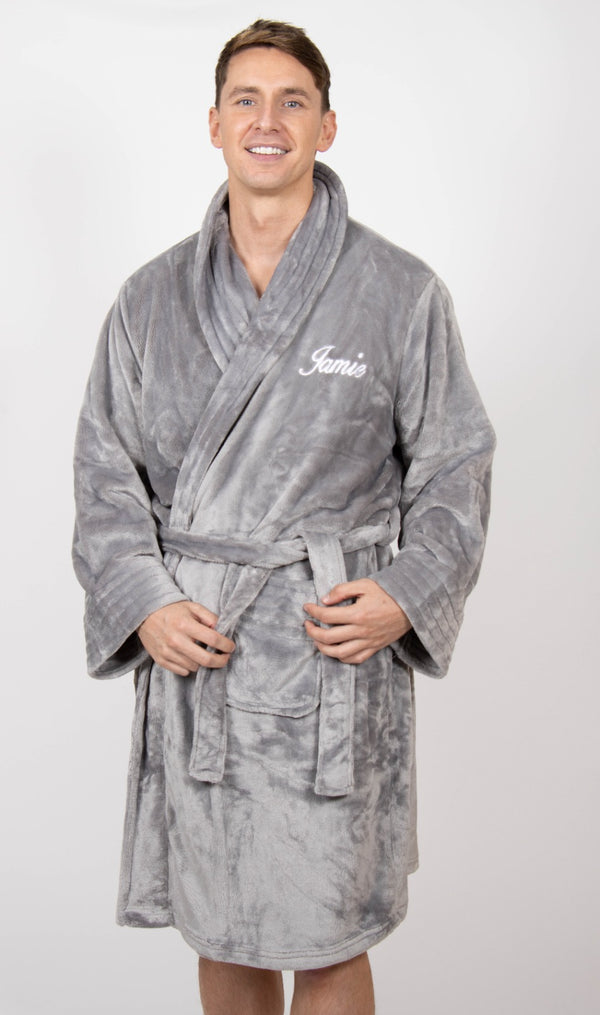 Luxurious Fluffy Grey Mens Robe