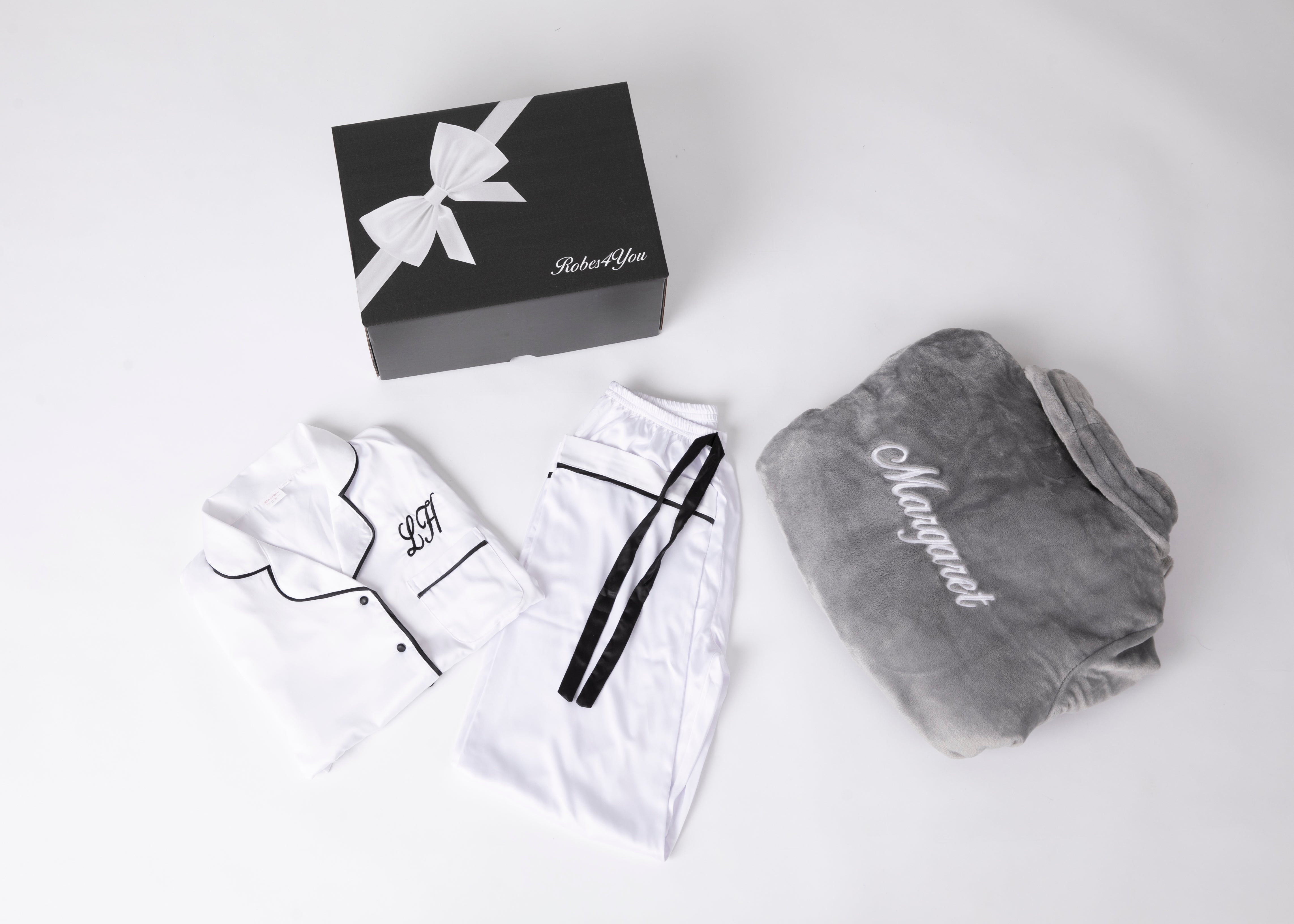 Luxurious Soft Fluffy Robe and Long Satin pyjamas presented in a gift box