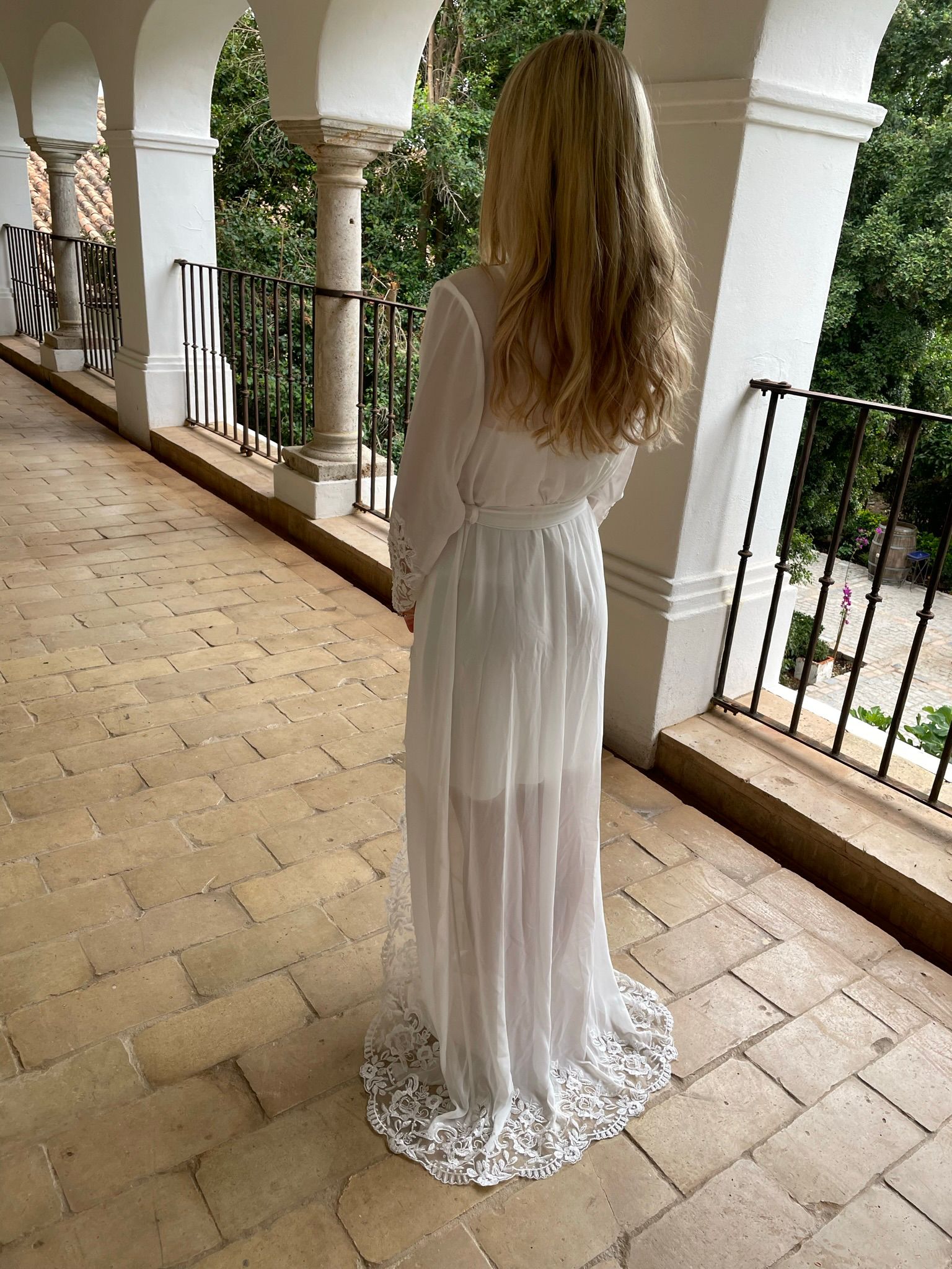 The Coco Robe- Long lace bridal robe / beaded lace robe and satin slip.
