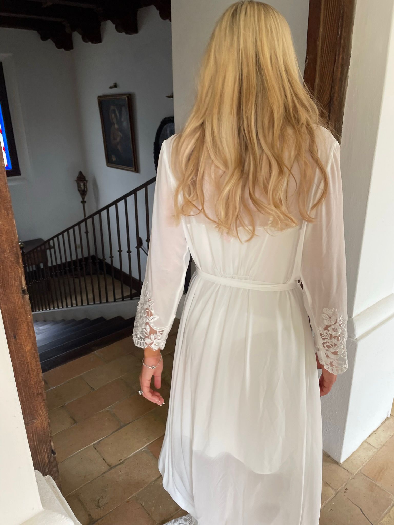 The Coco Robe- Long lace bridal robe / beaded lace robe and satin slip.