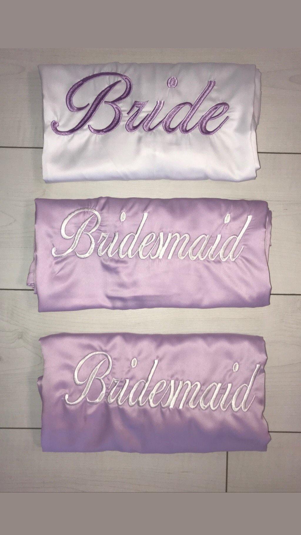 Personalised bridal robes - Lilac and white satin robes - Robes 4 You