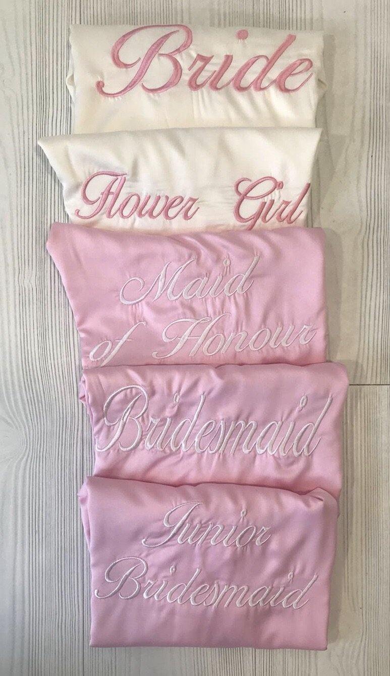 Bridal robes- baby Pink and ivory Embroidered Satin Robes - Robes 4 You